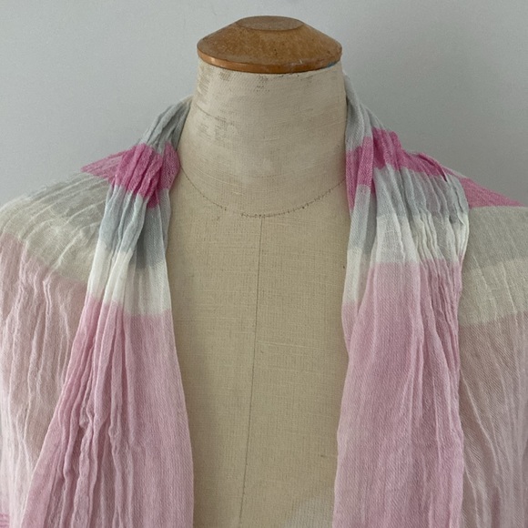 SUBTLE-LUXURY pink striped cover up w/ fringe. Linen cotton blend OS - Picture 5 of 7